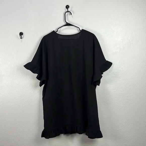 MSJ Women’s Black Flutter Sleeve Dress Ruffle Hem Cotton Casual Sz XL  Vacay - Picture 9 of 9